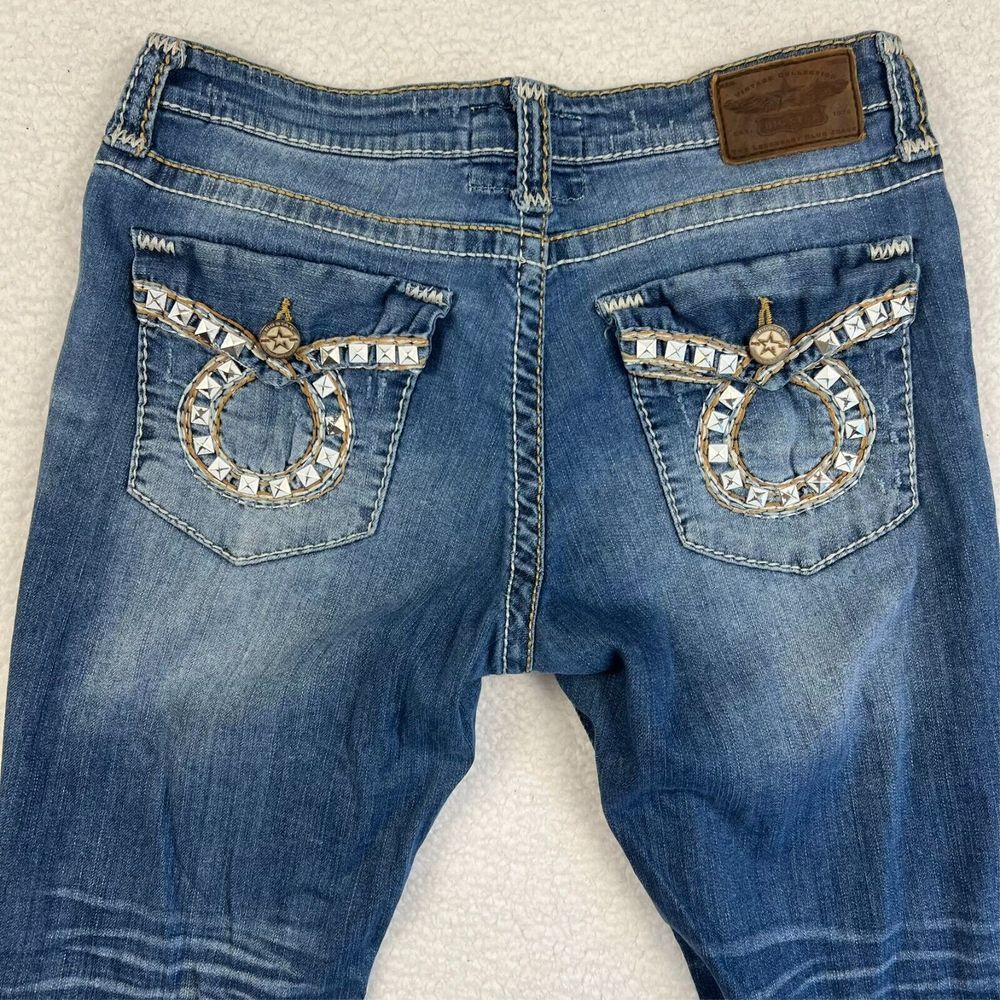 Big Star Women's Jeans 32R Bootcut Rhinestone Pocket Distressed Denim Nina - Picture 10 of 16
